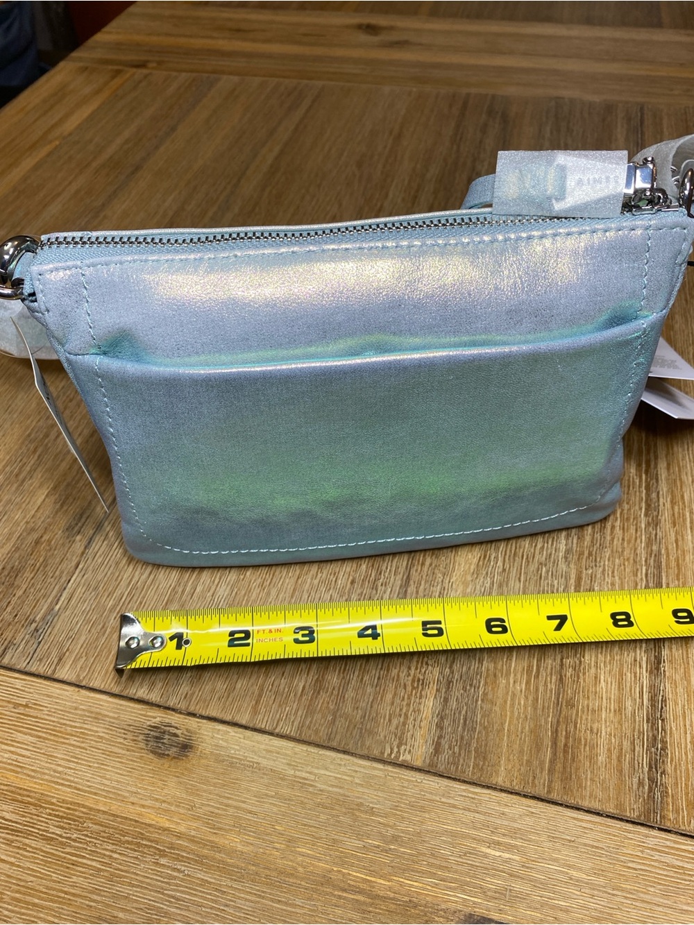 NWT Aimee Kestenberg Iridescent Silver Blue Leather Crossbody Handbag - Picture 2 of 5